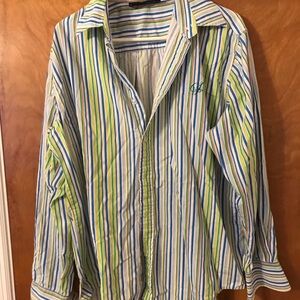 South Pole Men's Striped Button-Down Shirt in White, Blue & Green